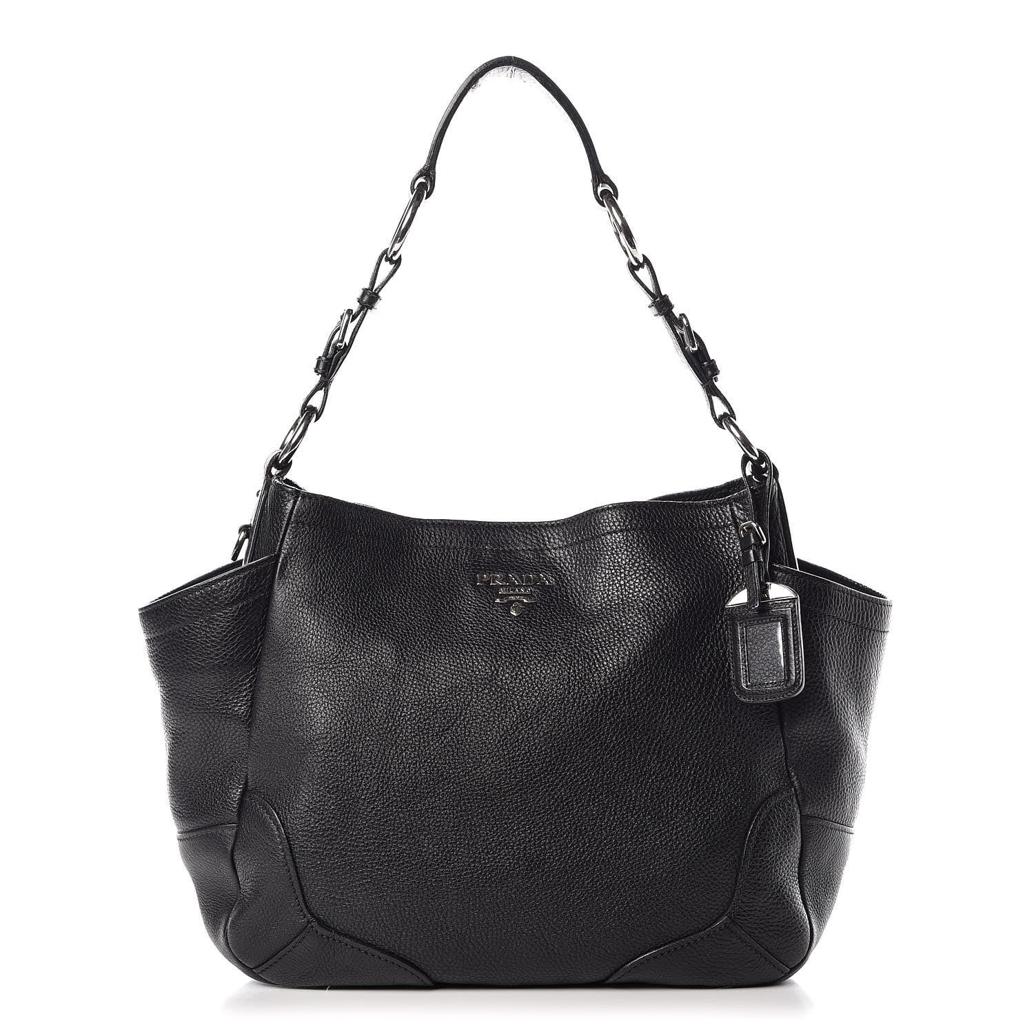 Prada Vitello Daino Side Pocket Hobo Black 1 of 12