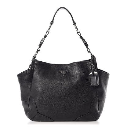 Prada Vitello Daino Side Pocket Hobo Black 1 of 12