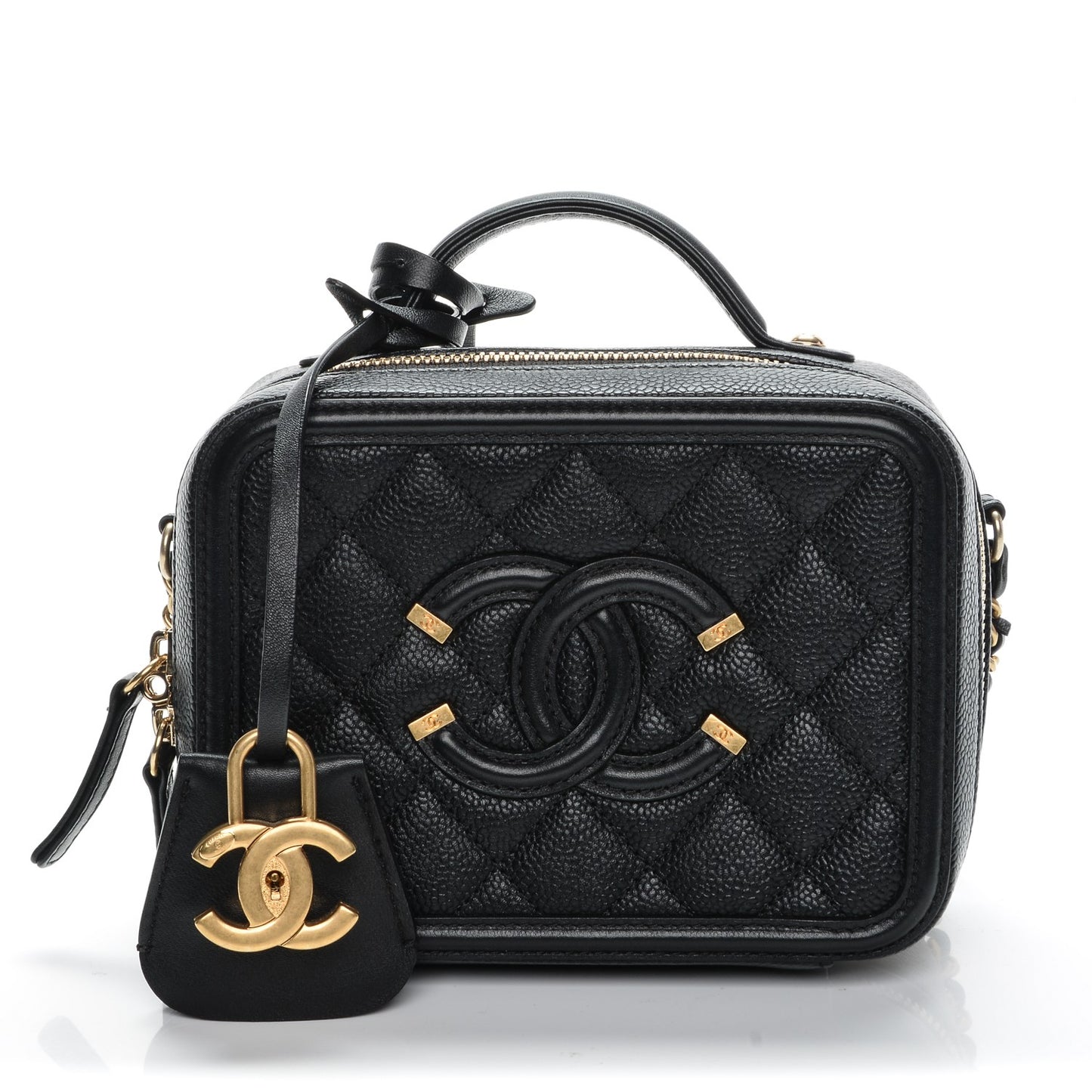 Caviar Quilted Small CC Filigree Vanity Case Black