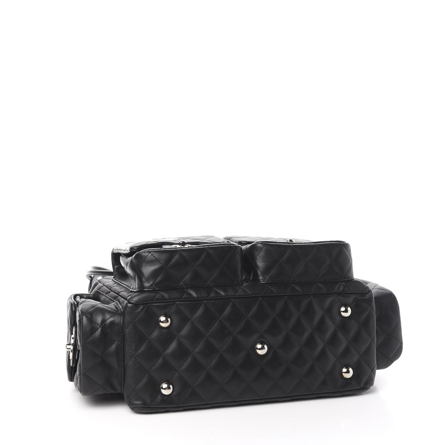 Calfskin Quilted Large Cambon Multipocket Reporter Black White