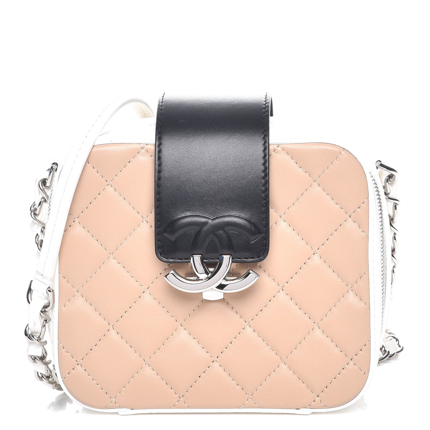Lambskin Quilted Tri-Color Mini Camera Case Bag Beige