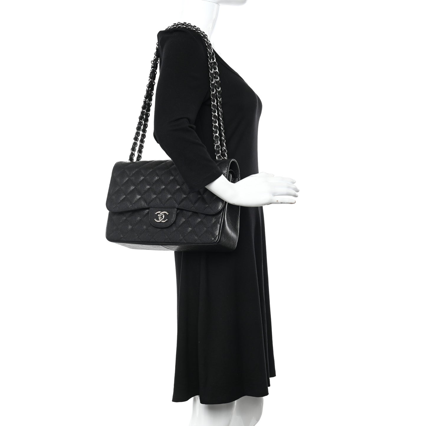 Caviar Quilted Jumbo Double Flap Black