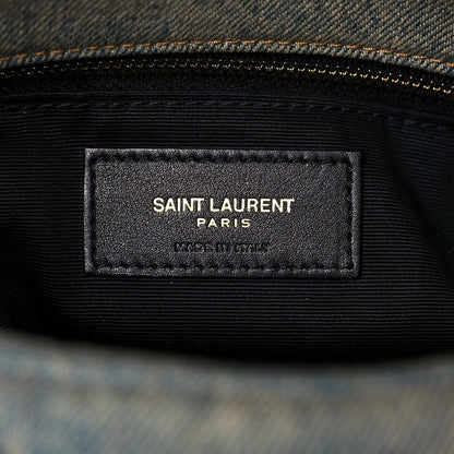 Saint Laurent Denim Quilted Medium Loulou Puffer Monogram Chain Satchel Blue Black 6 of 10