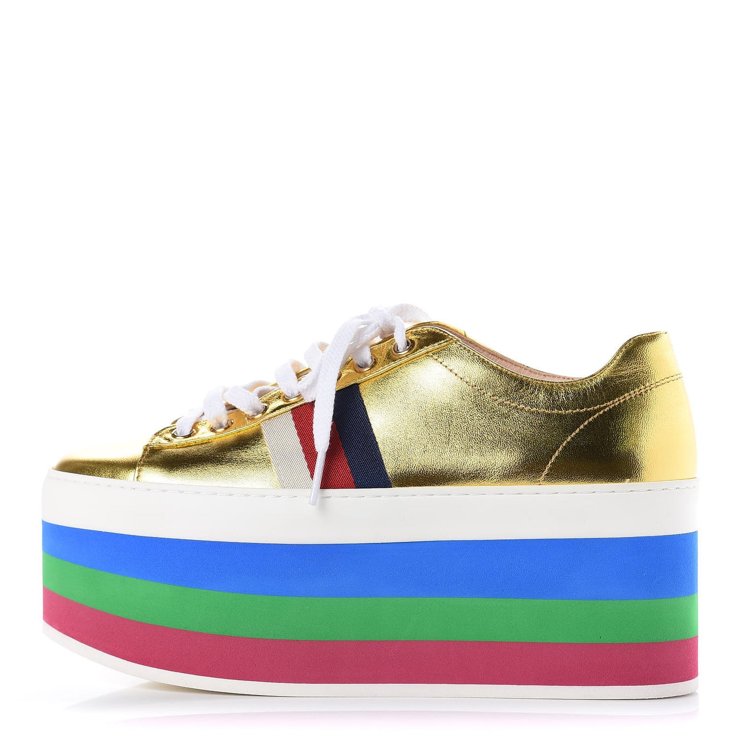 Metallic Nappa Sylvie Web Peggy Platform Sneakers 36 Oro Vecchio