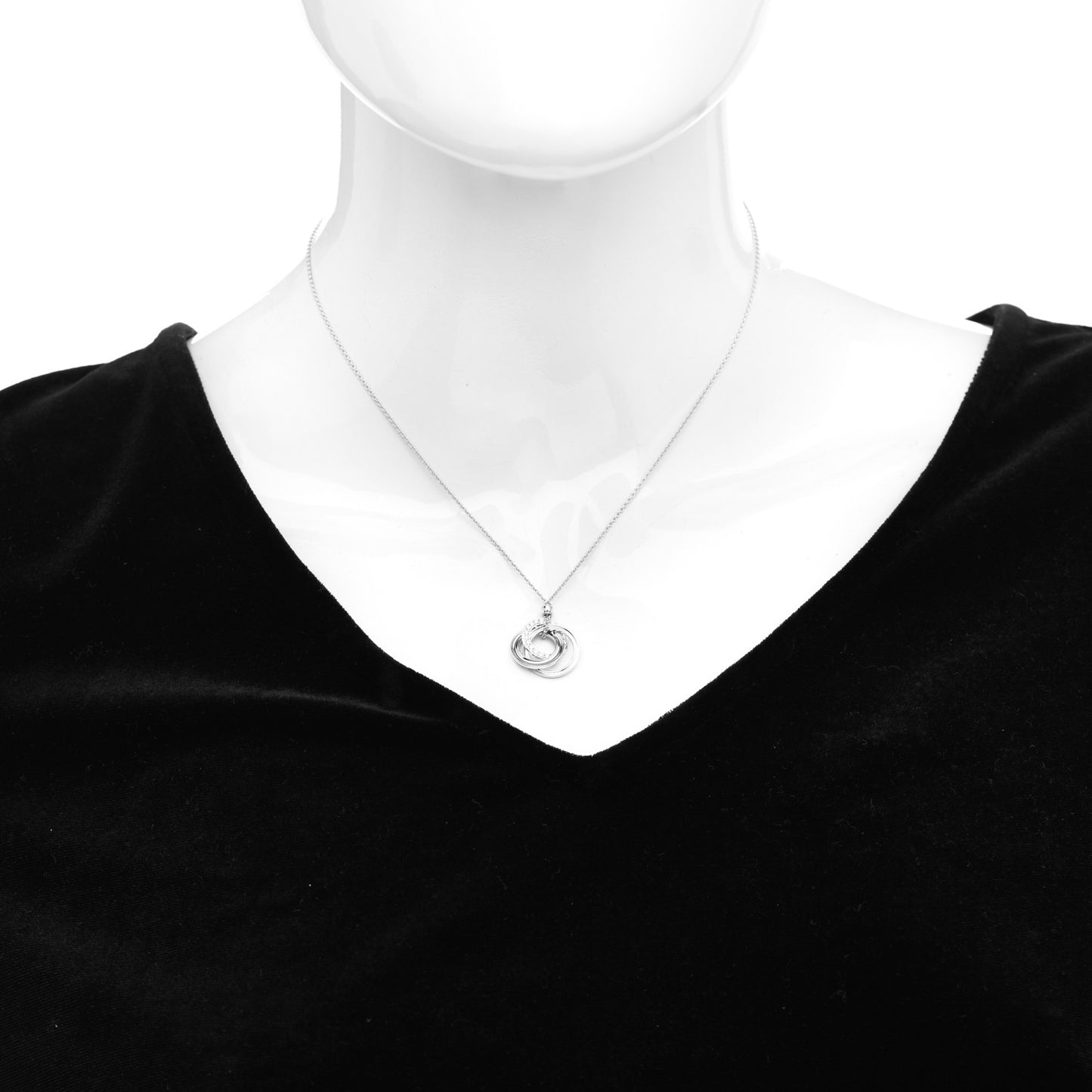 18K White Gold Diamond 1837 Triple Interlocking Circles Pendant Necklace