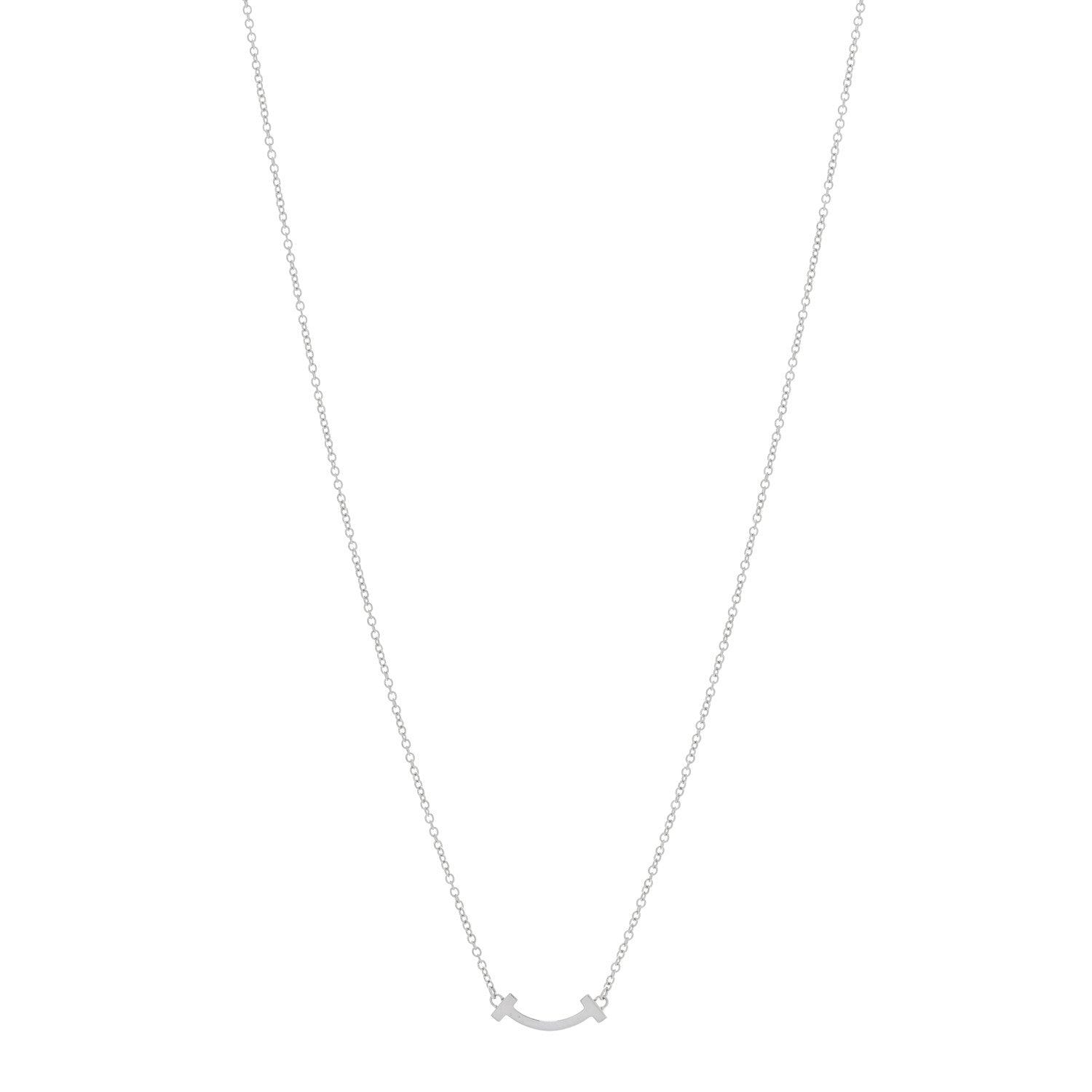 Tiffany 18K White Gold Mini T Smile Pendant Necklace 1 of 4