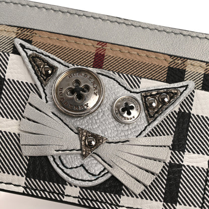 Burberry Calfskin Haymarket Check Cat Applique Card Case Black White 10 of 10