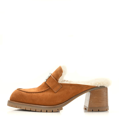 Hermes Suede Goatskin Woolskin Flore 60 Mules 39 Brun Amourette Ecru 1 of 9