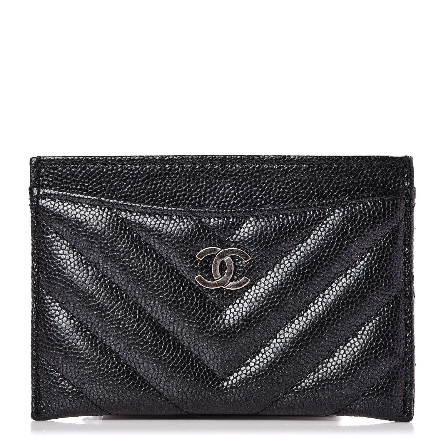 Chanel Iridescent Caviar Chevron Quilted Card Holder Black 1 of 9