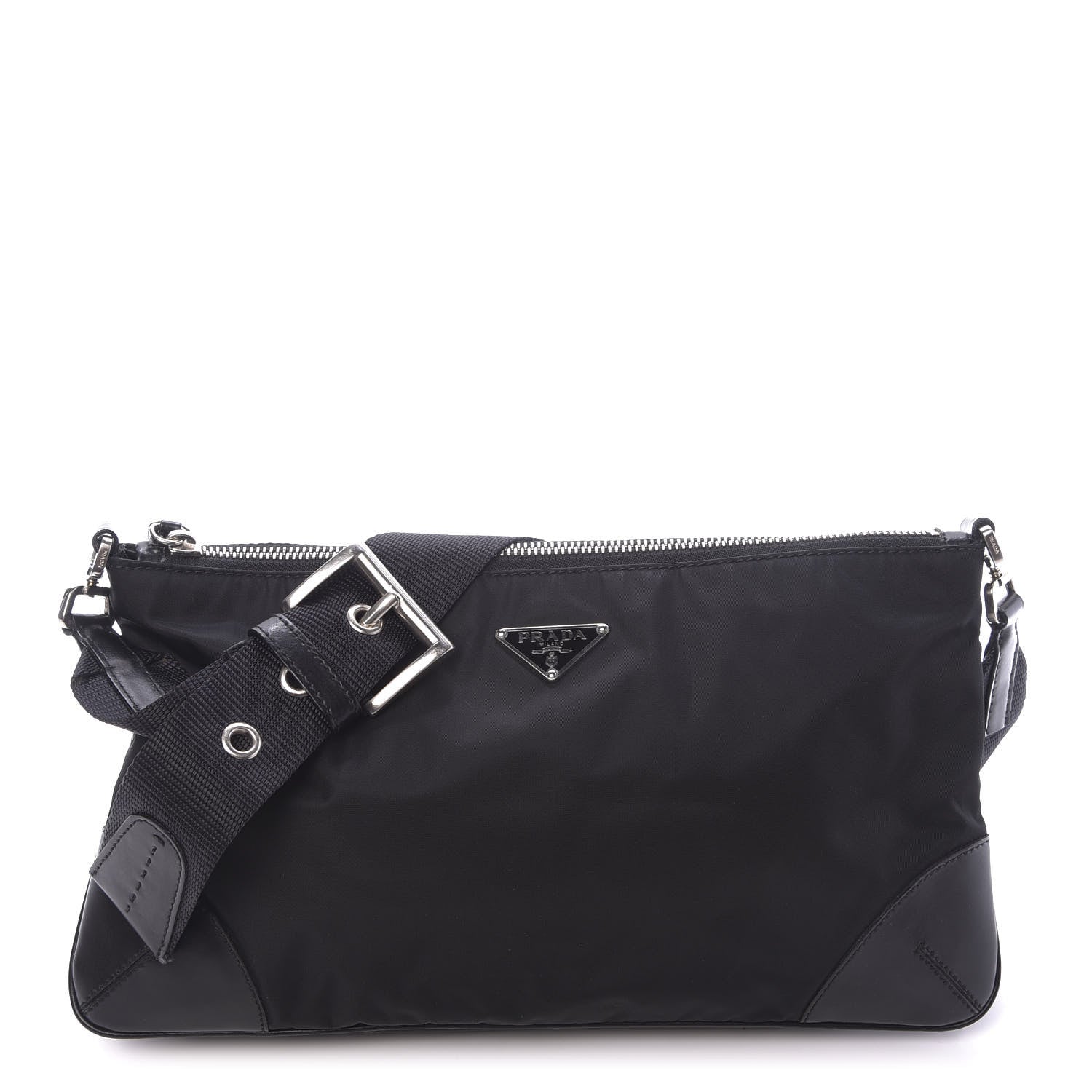 Prada Tessuto Light Nylon Soft Calf Shoulder Bag Black 1 of 9