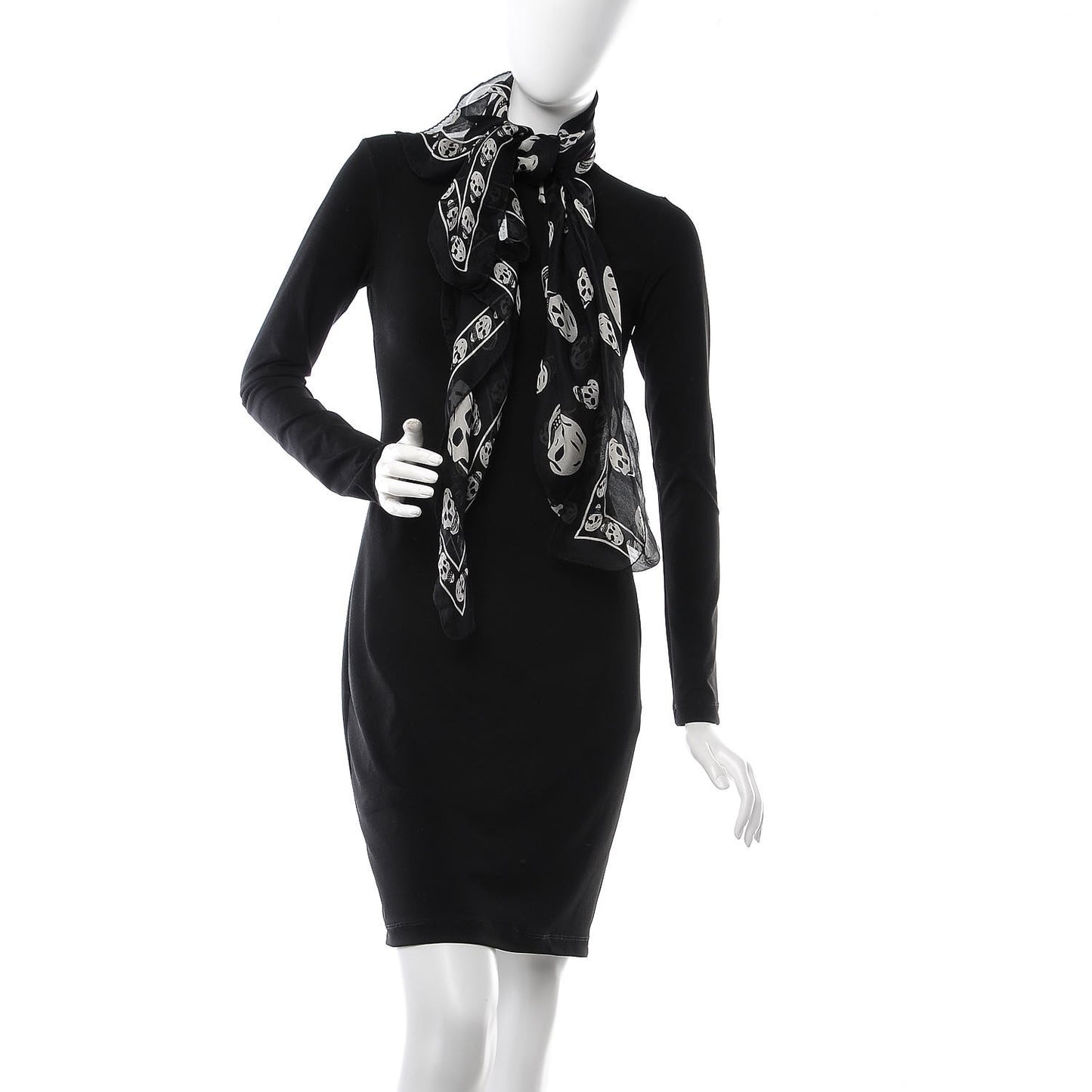Silk Chiffon Skull Scarf Black Ivory