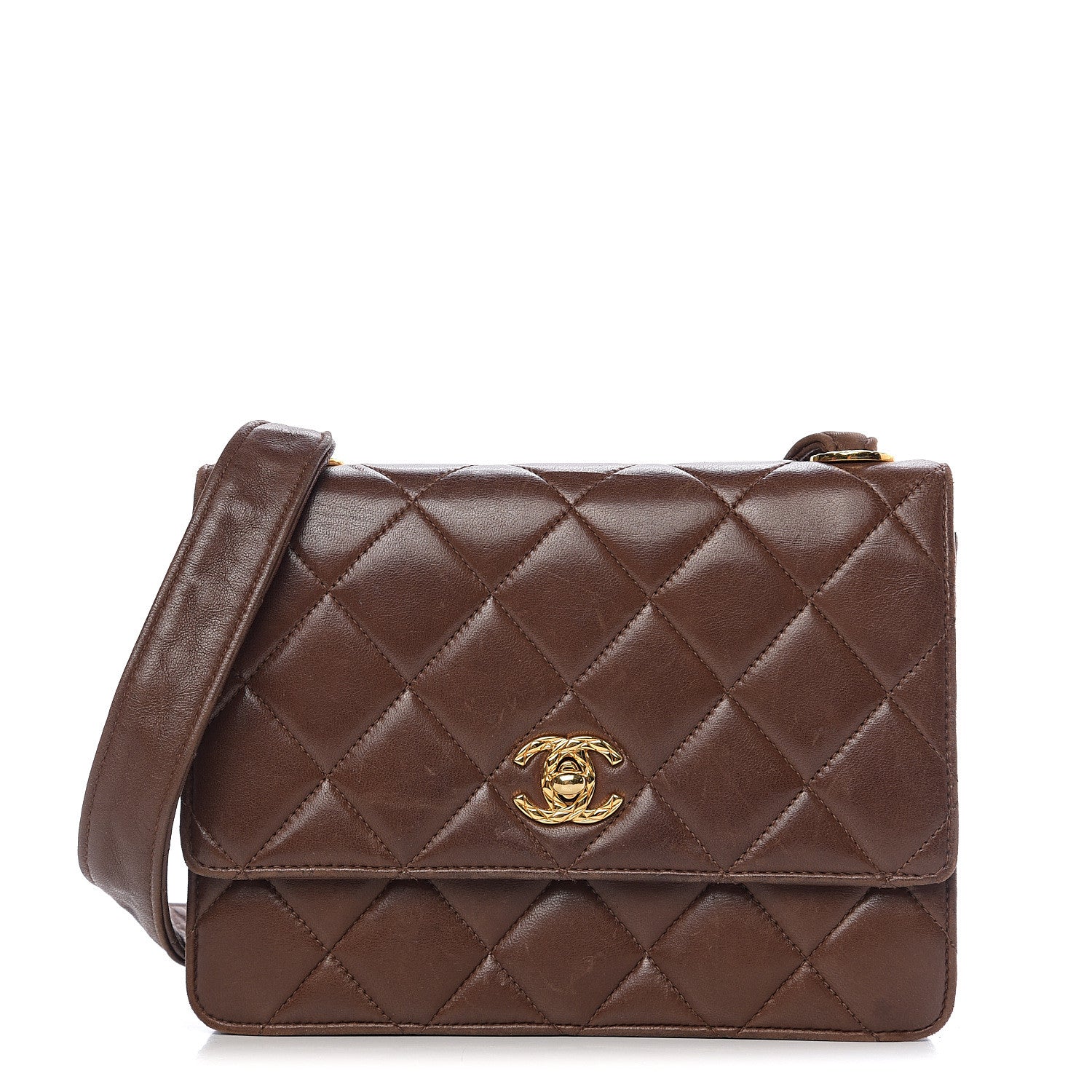 Chanel Lambskin Quilted Flap Shoulder Bag Brown 1 of 10
