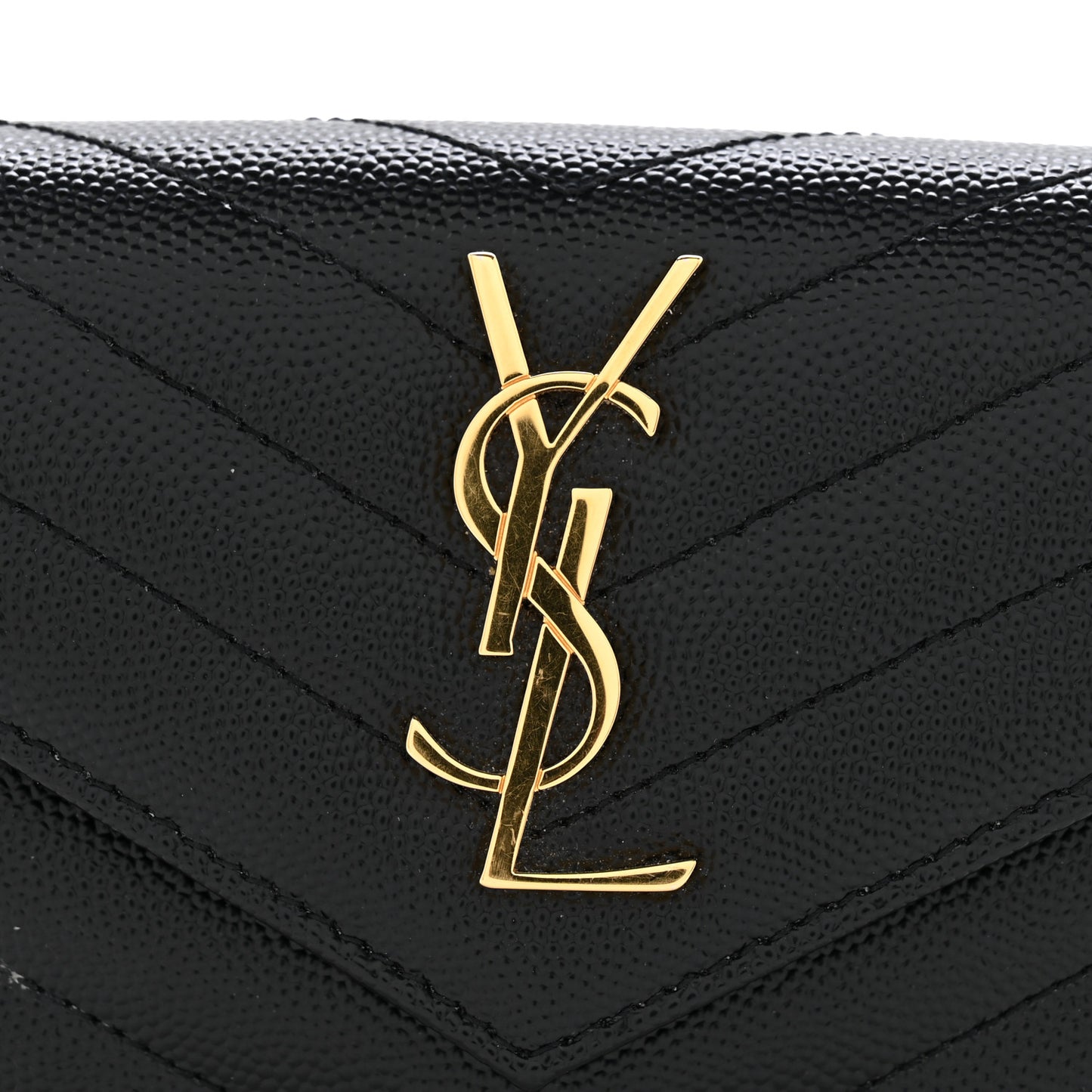 Grain De Poudre Matelasse Chevron Monogram Compact Tri Fold Wallet Black
