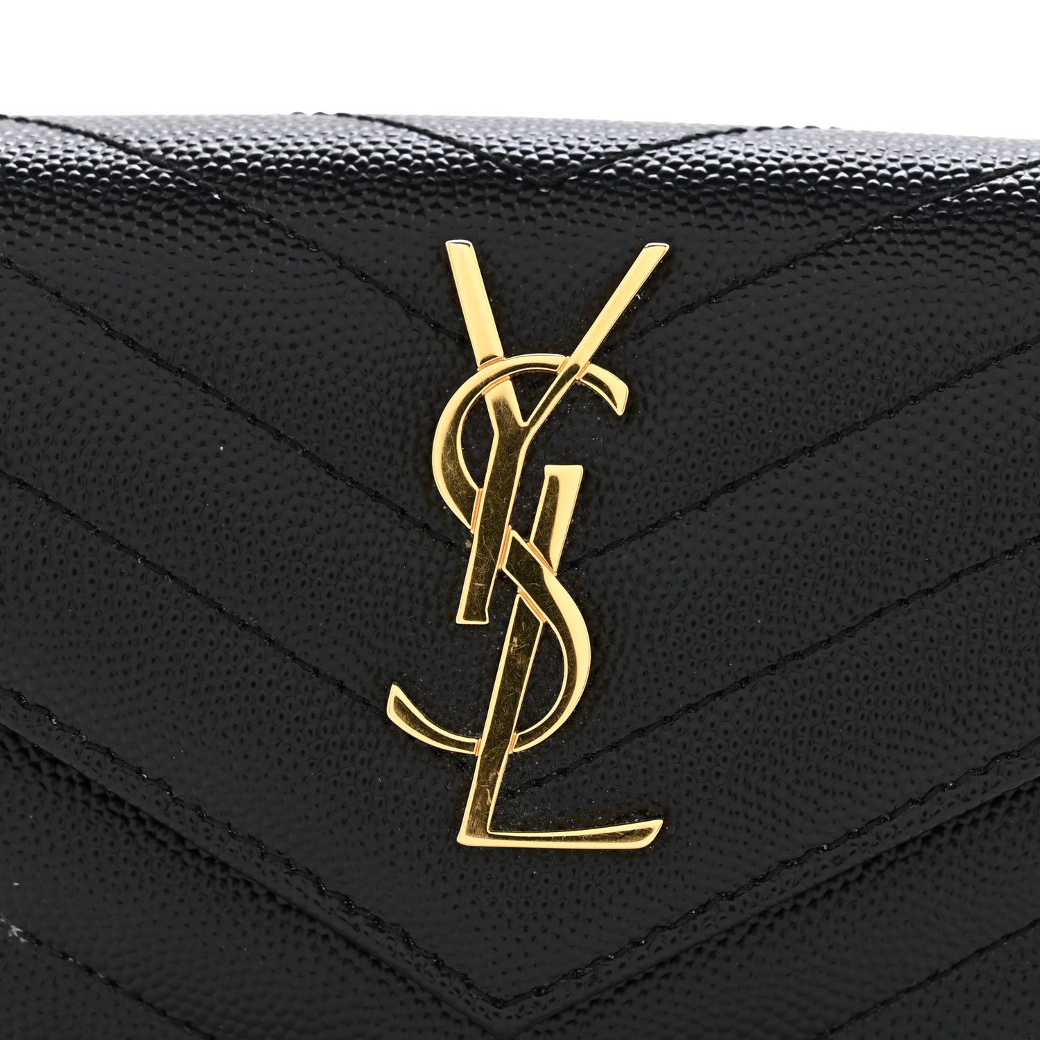 Saint Laurent Grain De Poudre Matelasse Chevron Monogram Compact Tri Fold Wallet Black 9 of 9