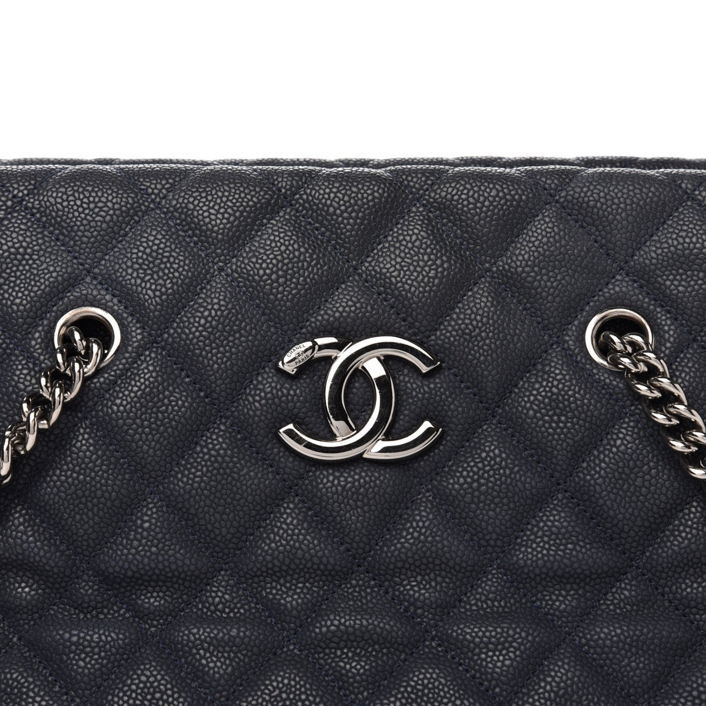 Iridescent Caviar Quilted Lady Pearly Tote Navy