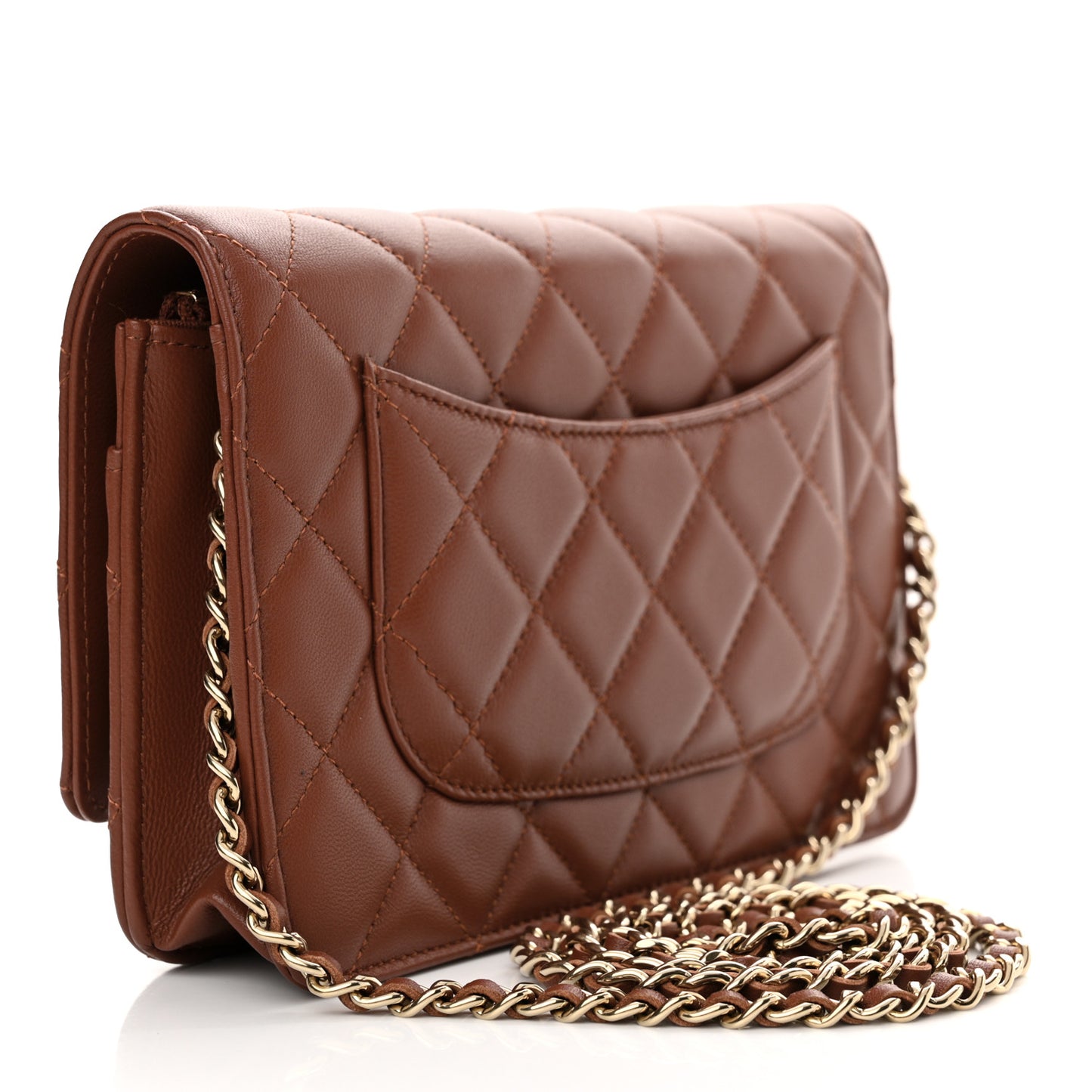 Lambskin Quilted Wallet On Chain WOC Brown