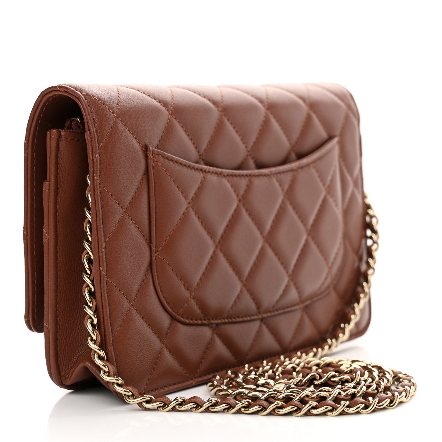 Chanel Lambskin Quilted Wallet On Chain WOC Brown 3 of 14