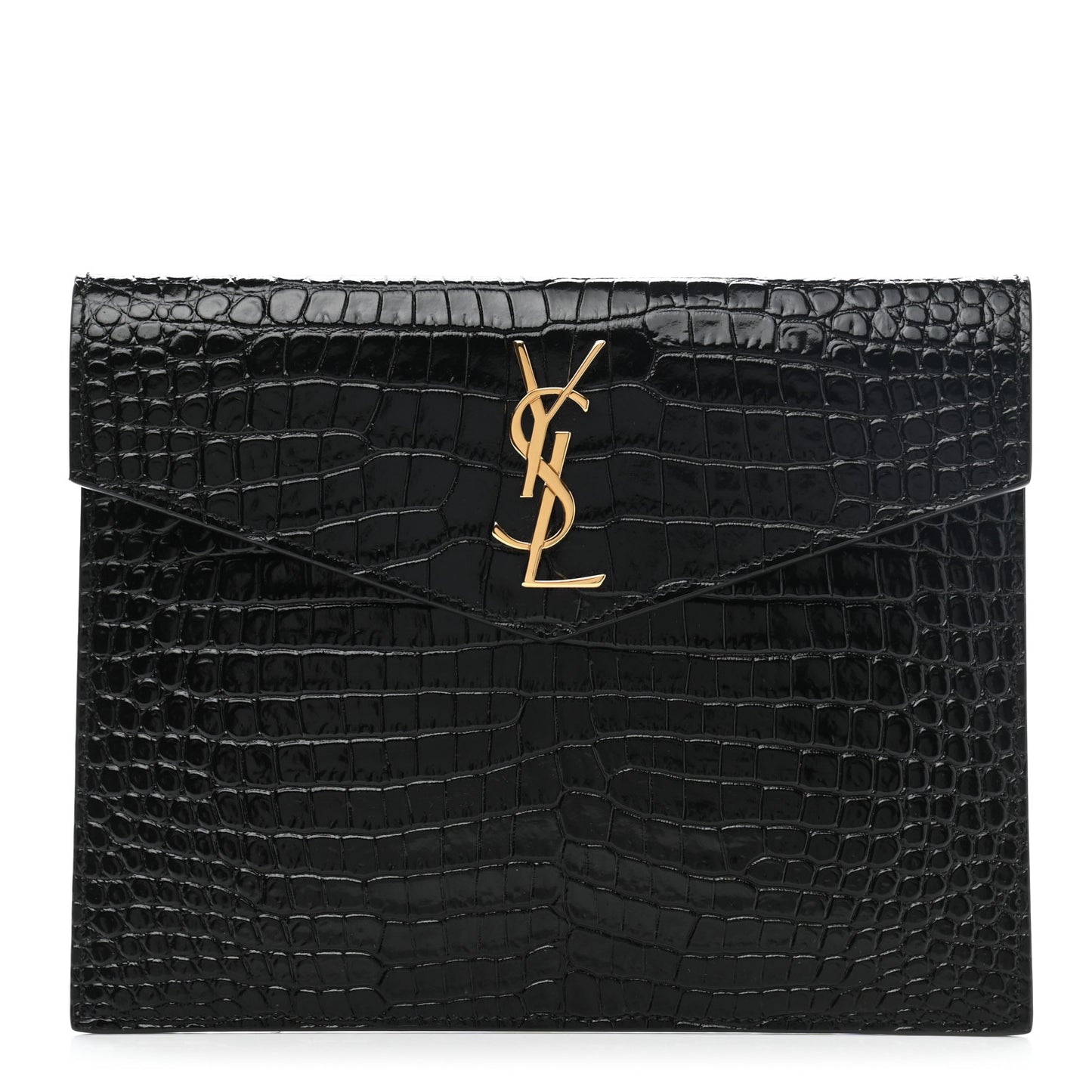 Calfskin Crocodile Embossed Monogram Uptown Baby Pouch Black