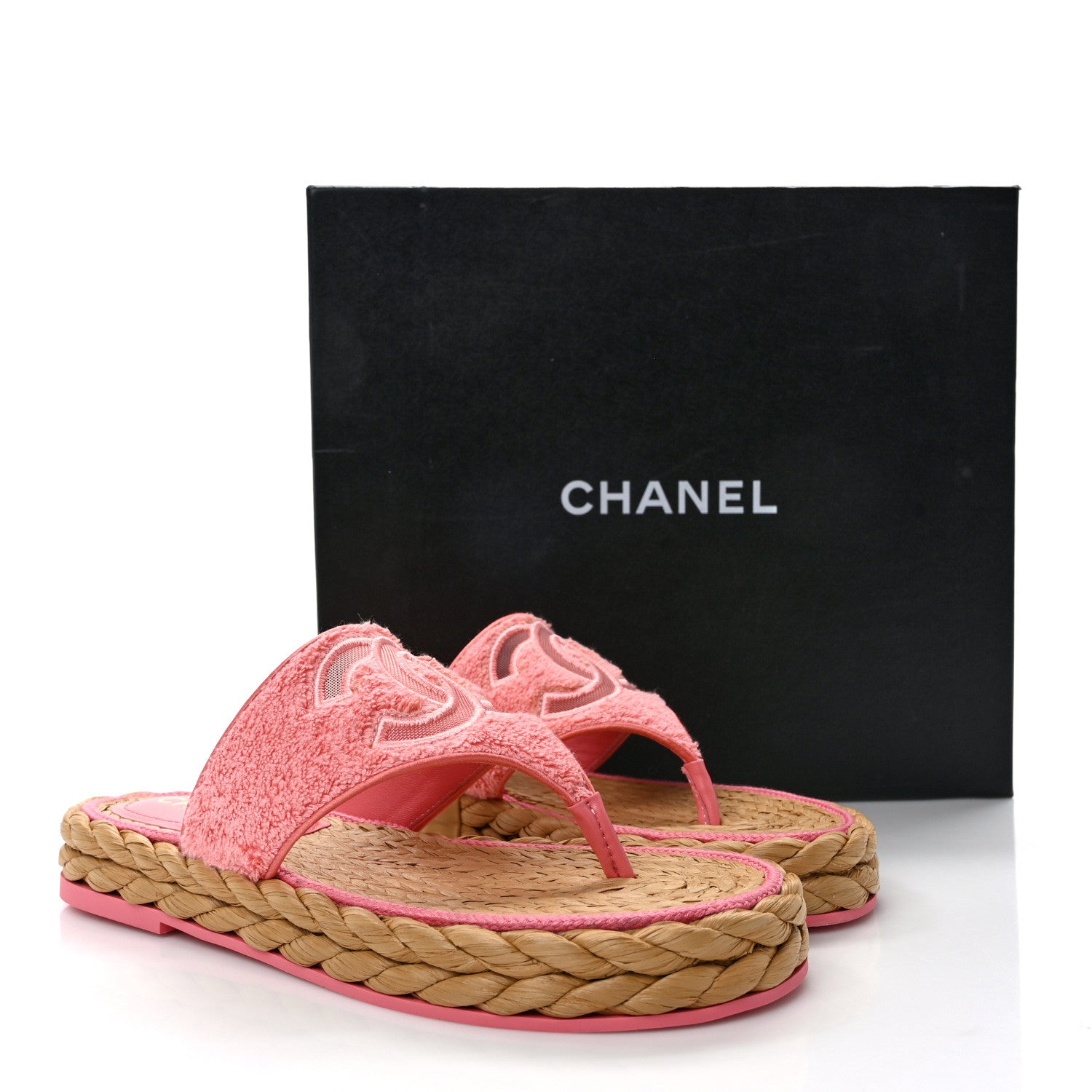 Chanel Terry Cloth Raffia CC Logo Thong Sandals 38 Pink 9 of 9