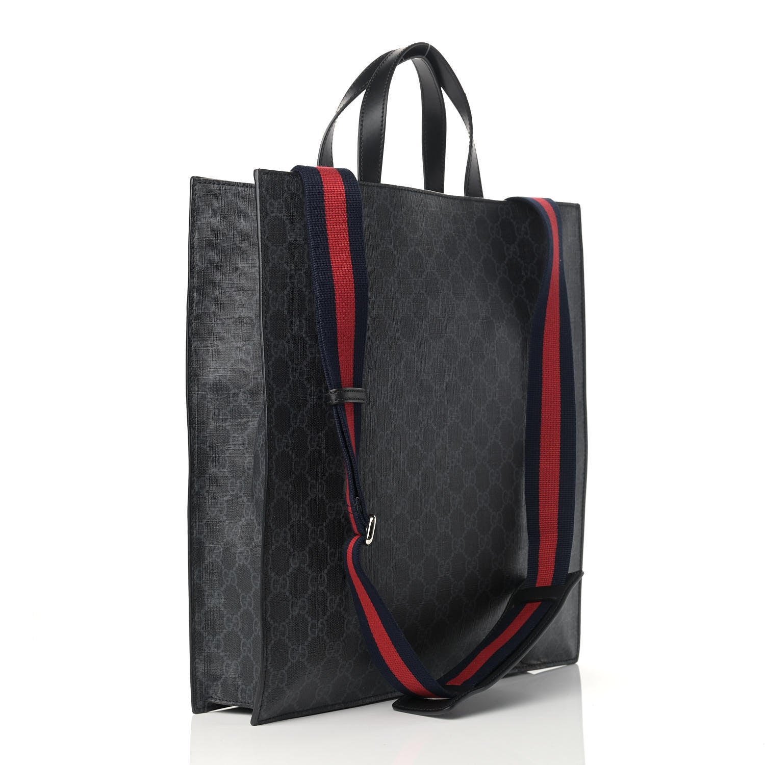 Gucci Soft GG Supreme Monogram Appia Calfskin Web Vertical Tote Black 3 of 15