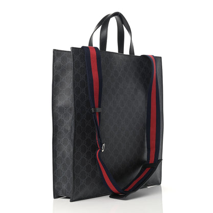Gucci Soft GG Supreme Monogram Appia Calfskin Web Vertical Tote Black 3 of 15