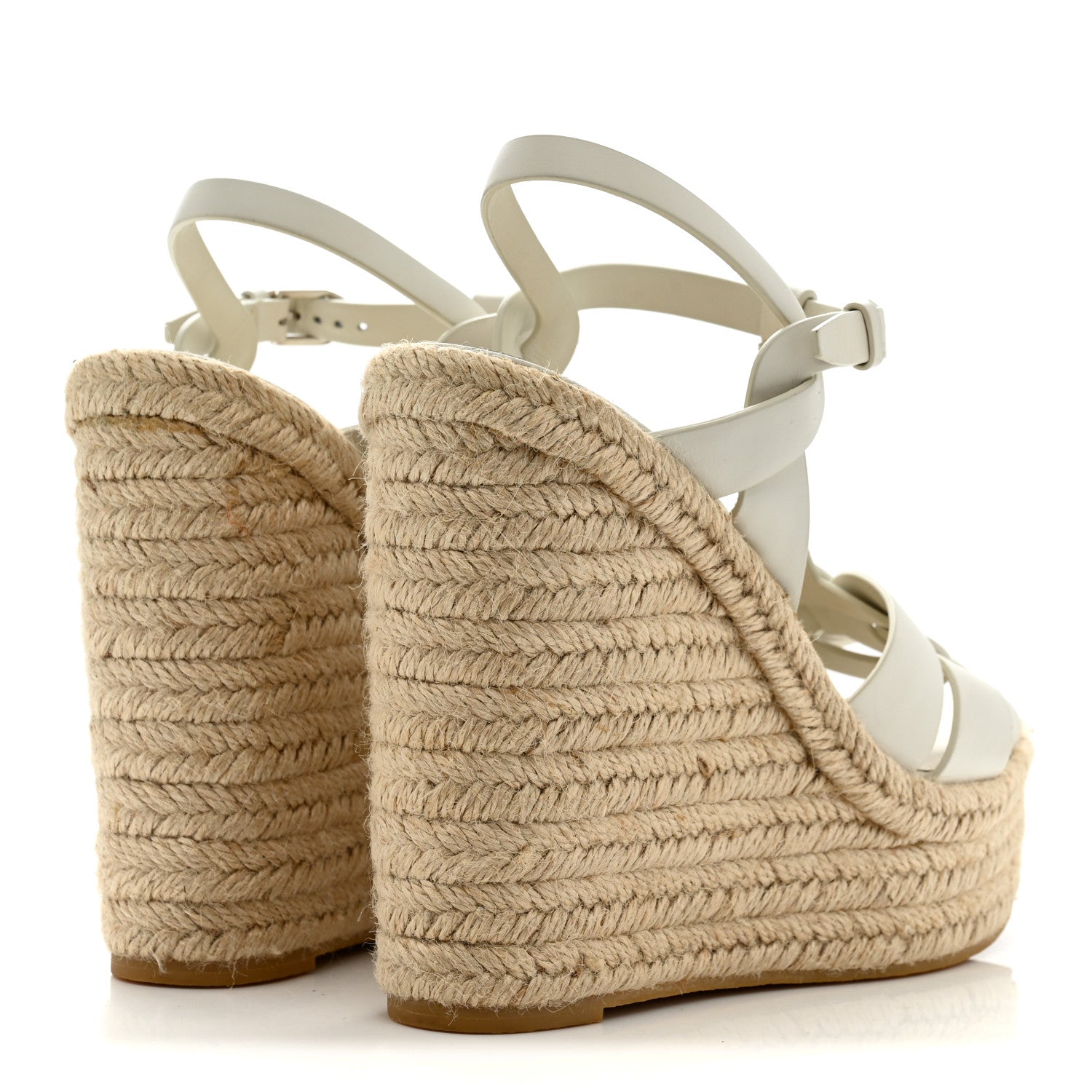 Saint Laurent Calfskin Tribute 95 Platform Espadrille Wedge Sandals 39 Porcellana 5 of 15
