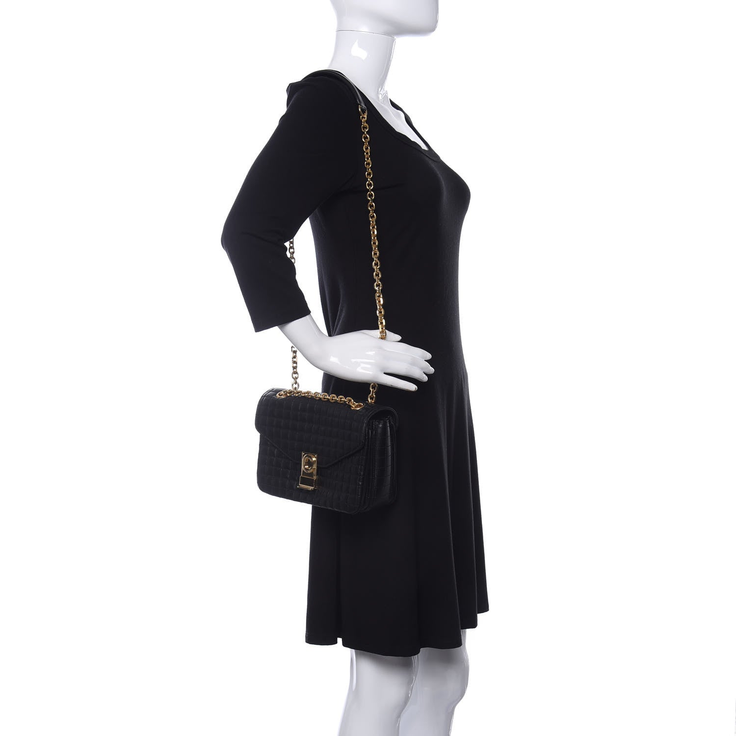 Celine Calfskin Quilted Medium C Bag Black 2 of 10