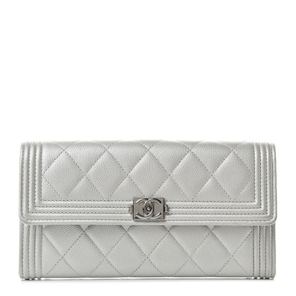 Chanel Metallic Caviar Quilted Large Boy Gusset Flap Wallet Silver 1 of 11
