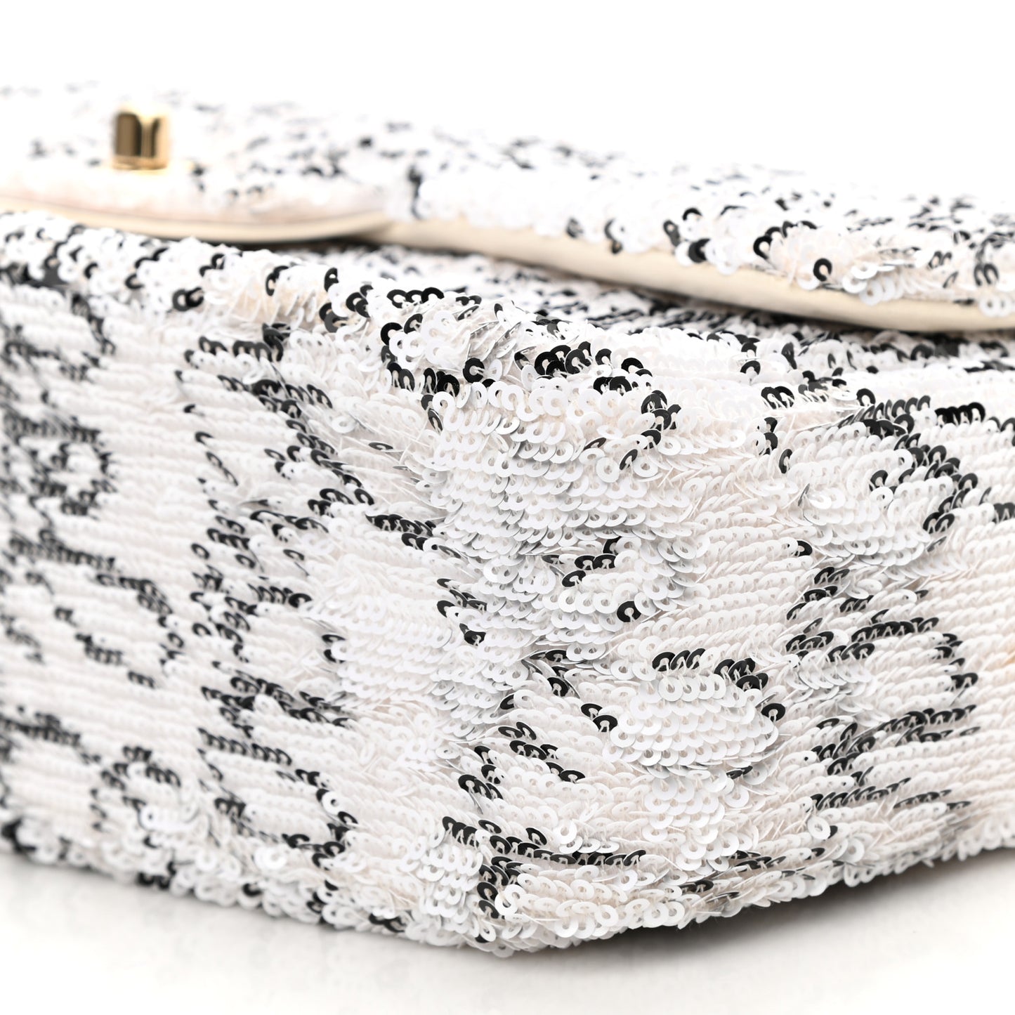 Sequin Logo Medium Flap White Black
