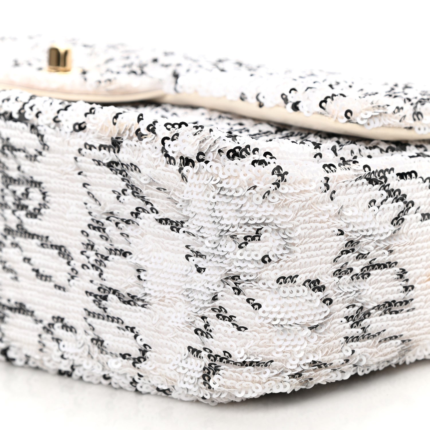 Chanel Sequin Logo Medium Flap White Black 9 of 11
