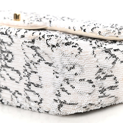 Chanel Sequin Logo Medium Flap White Black 9 of 11