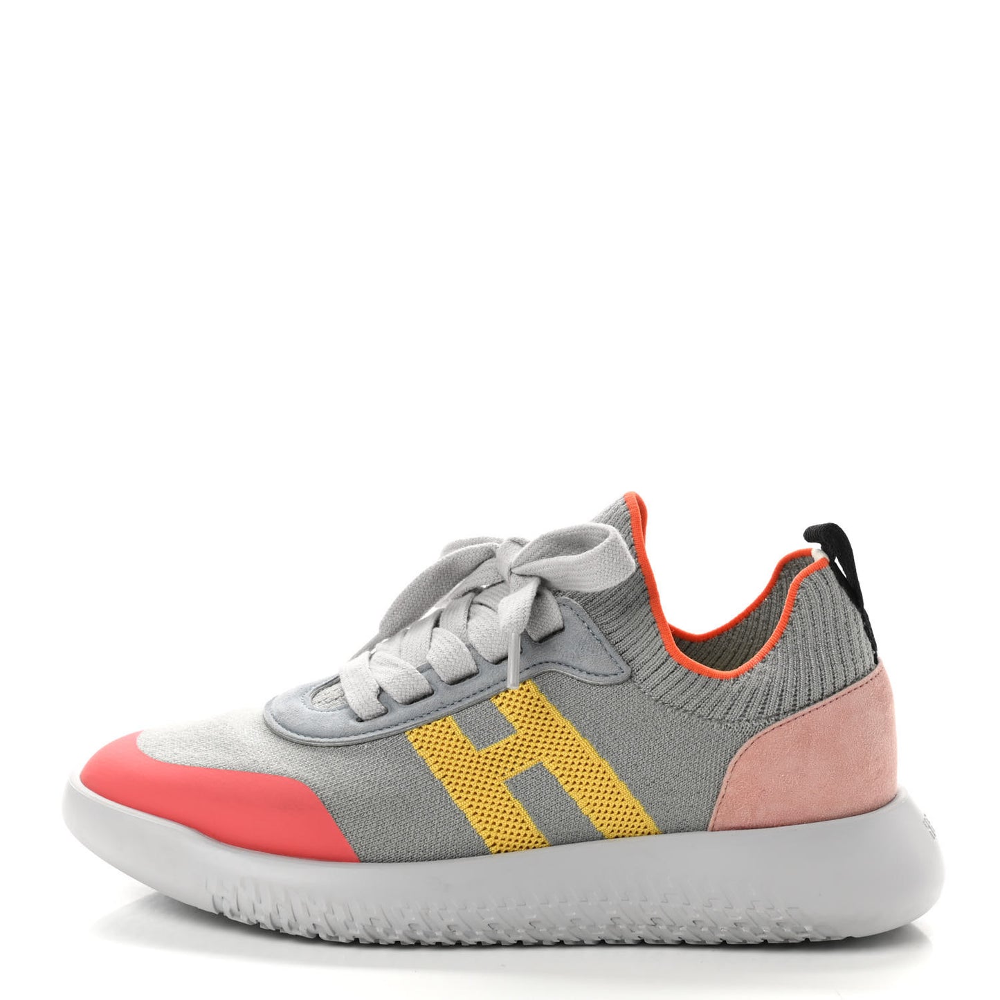 Knit Suede Goatskin Womens Crew Sneakers 35 Multicolor Gris Orange
