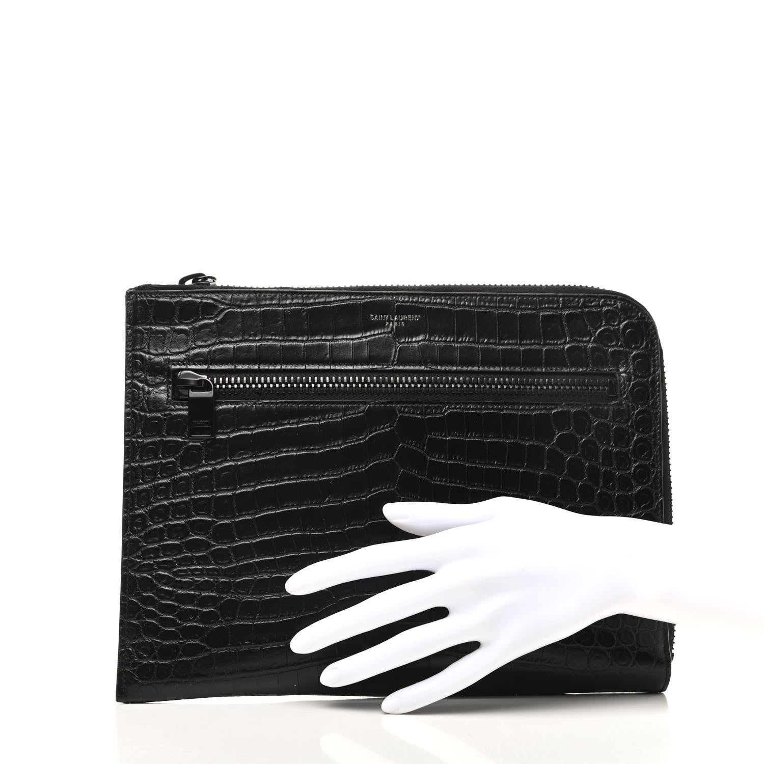 Saint Laurent Calfskin Crocodile Embossed iPad Case Black 2 of 7