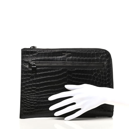 Saint Laurent Calfskin Crocodile Embossed iPad Case Black 2 of 7