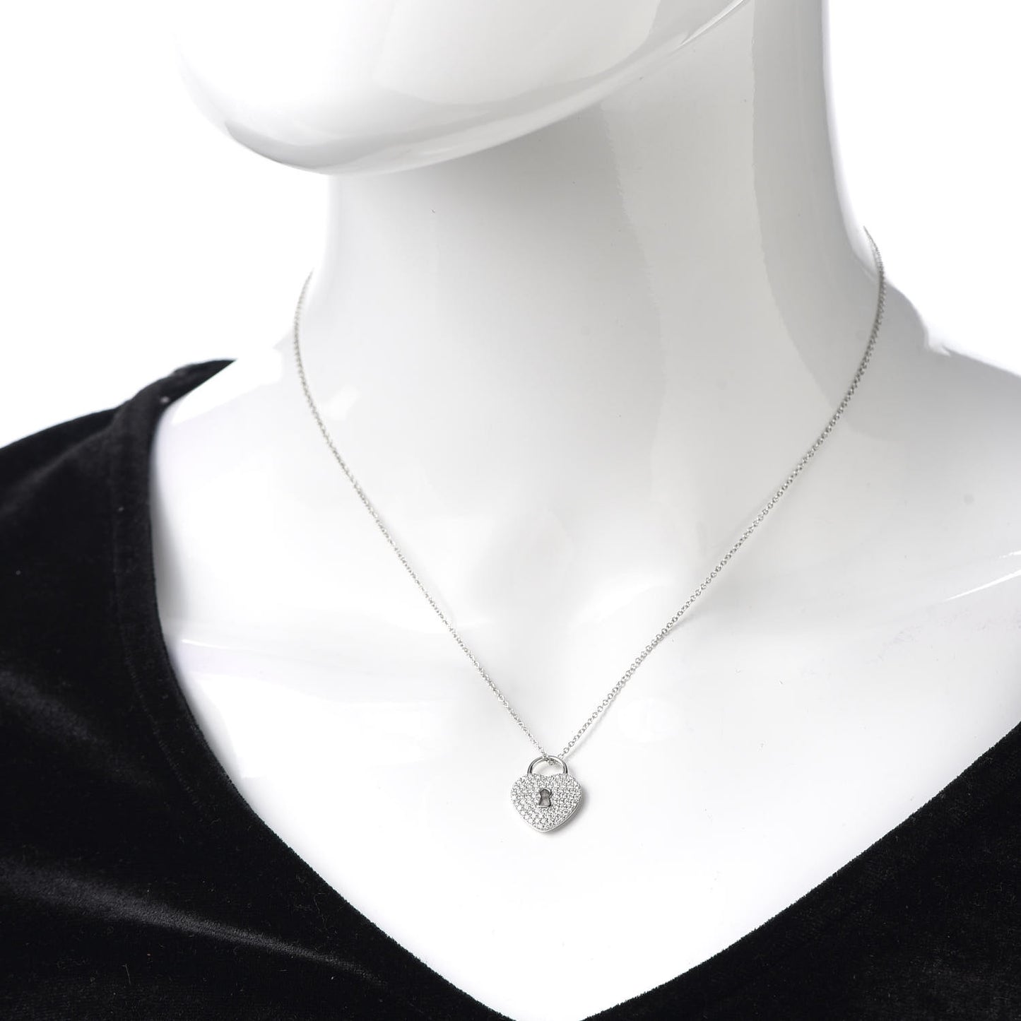 Platinum Diamond Small Heart Lock Pendant Necklace