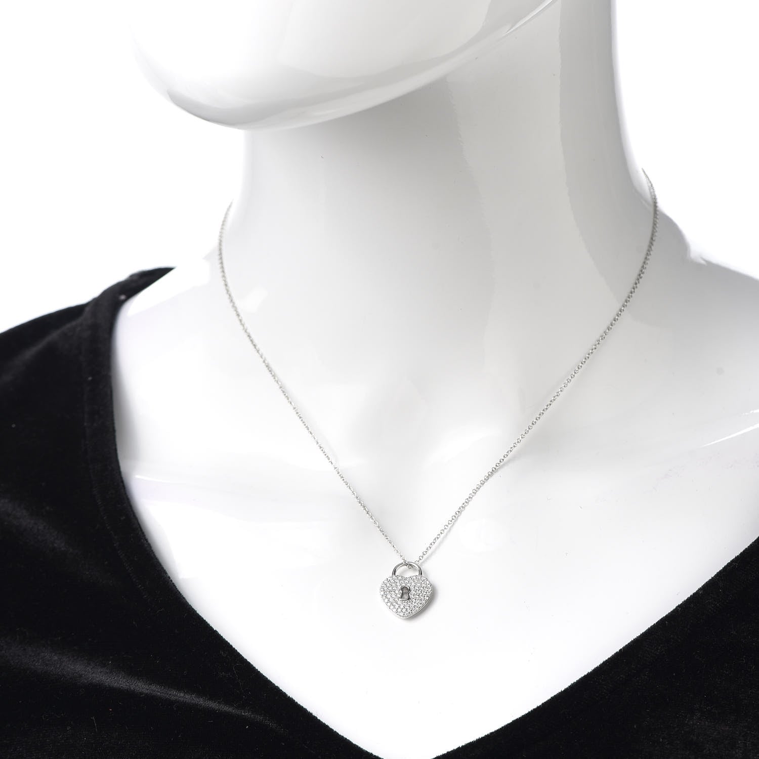 Tiffany Platinum Diamond Small Heart Lock Pendant Necklace 2 of 6