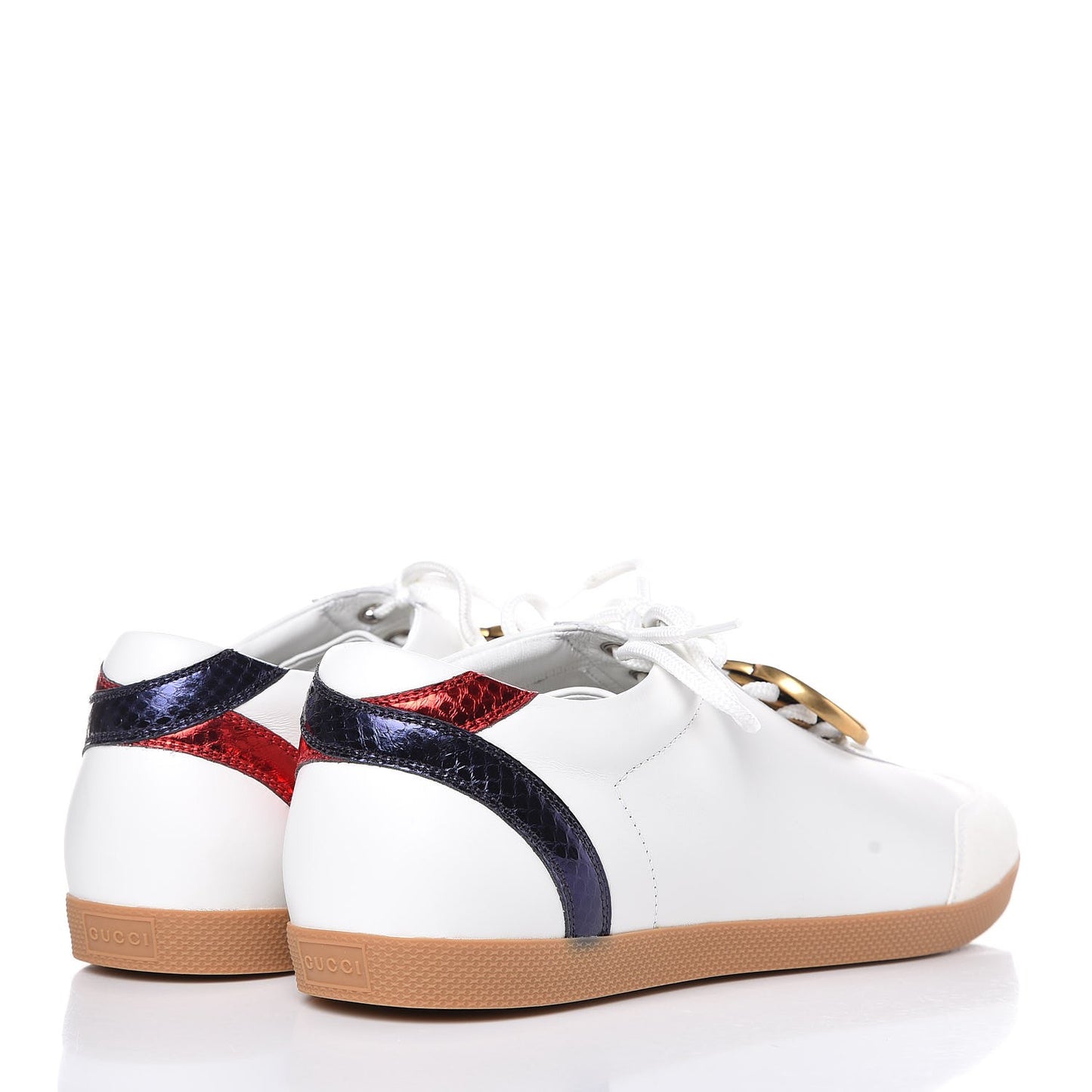 Calfskin Metallic Ayers Mens Bambi GG Sneakers 11 Great White Notte Red