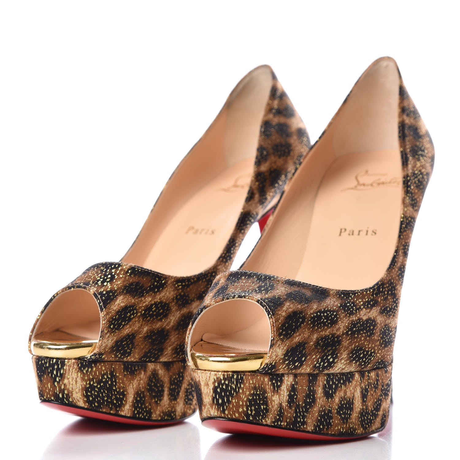 Christian Louboutin Lurex Specchio Leopard Fetish Peep 130 Pumps 39 Black Gold 3 of 8