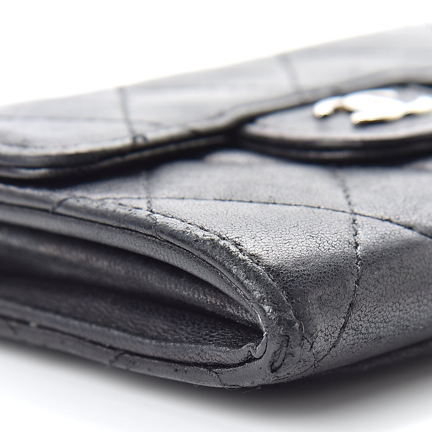 Lambskin Quilted Flap Card Holder Wallet Black