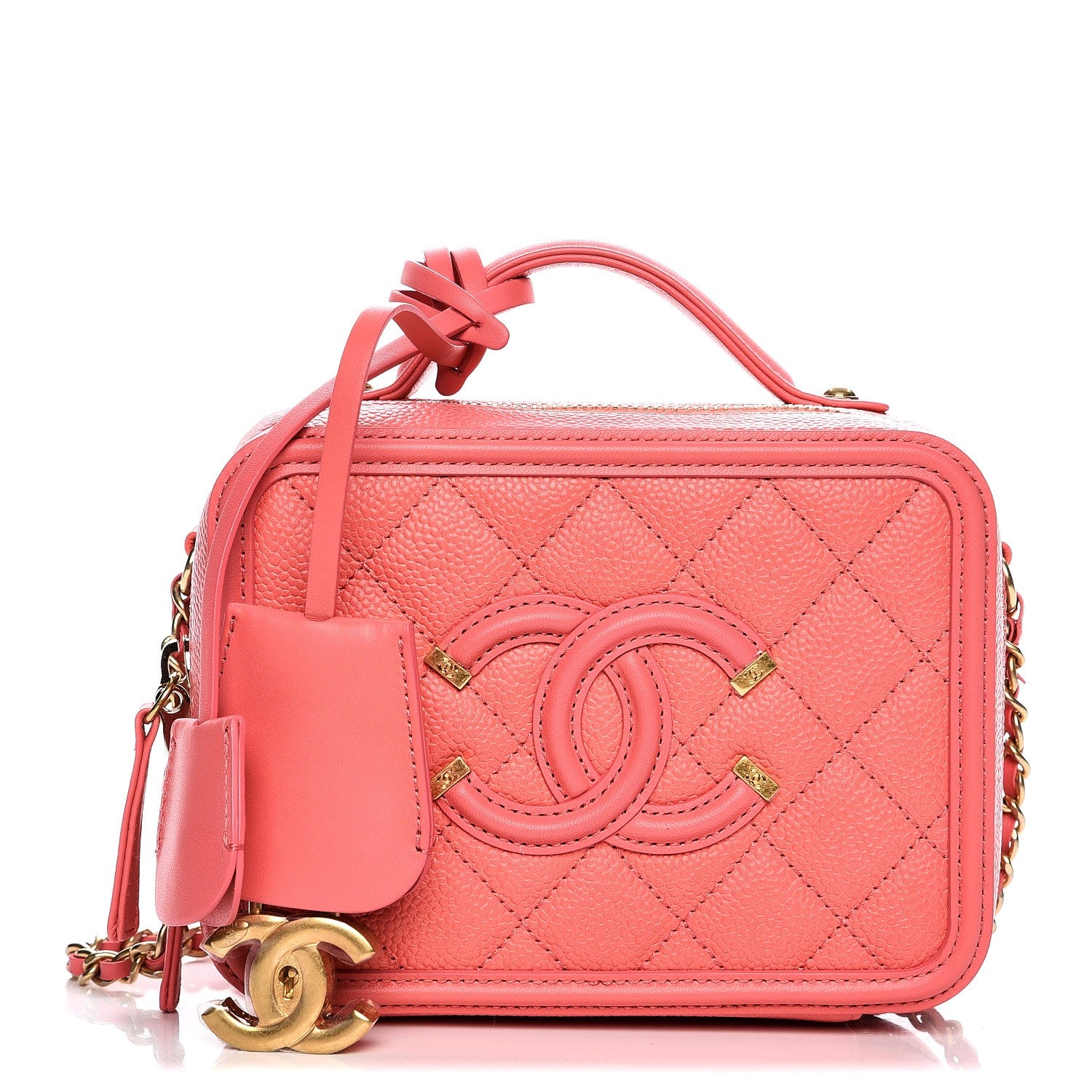 Chanel Caviar Quilted Small CC Filigree Vanity Case Coral 1 of 9
