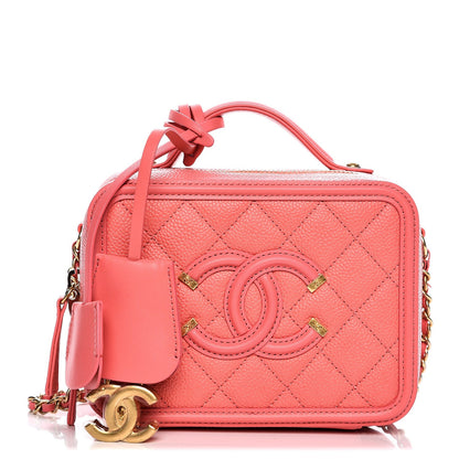 Chanel Caviar Quilted Small CC Filigree Vanity Case Coral 1 of 9