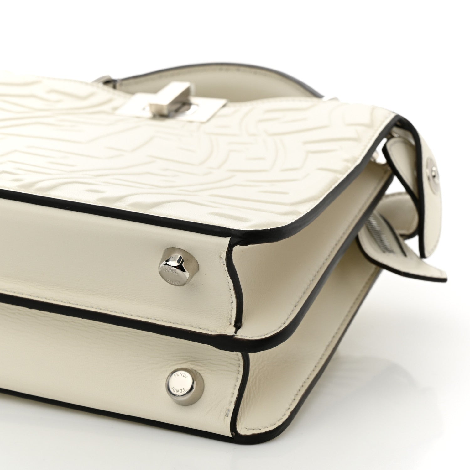 Fendi X SARAH COLEMAN Nappa FF Fish Eye Embossed Mini Peekaboo I SEE U Satchel White Ice 9 of 9