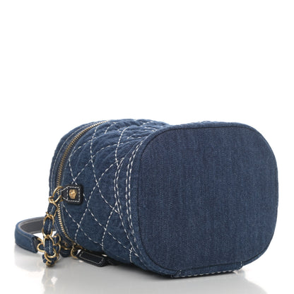 Chanel Denim Quilted Denim Trip Vanity Cosmetic Case Blue 3 of 4