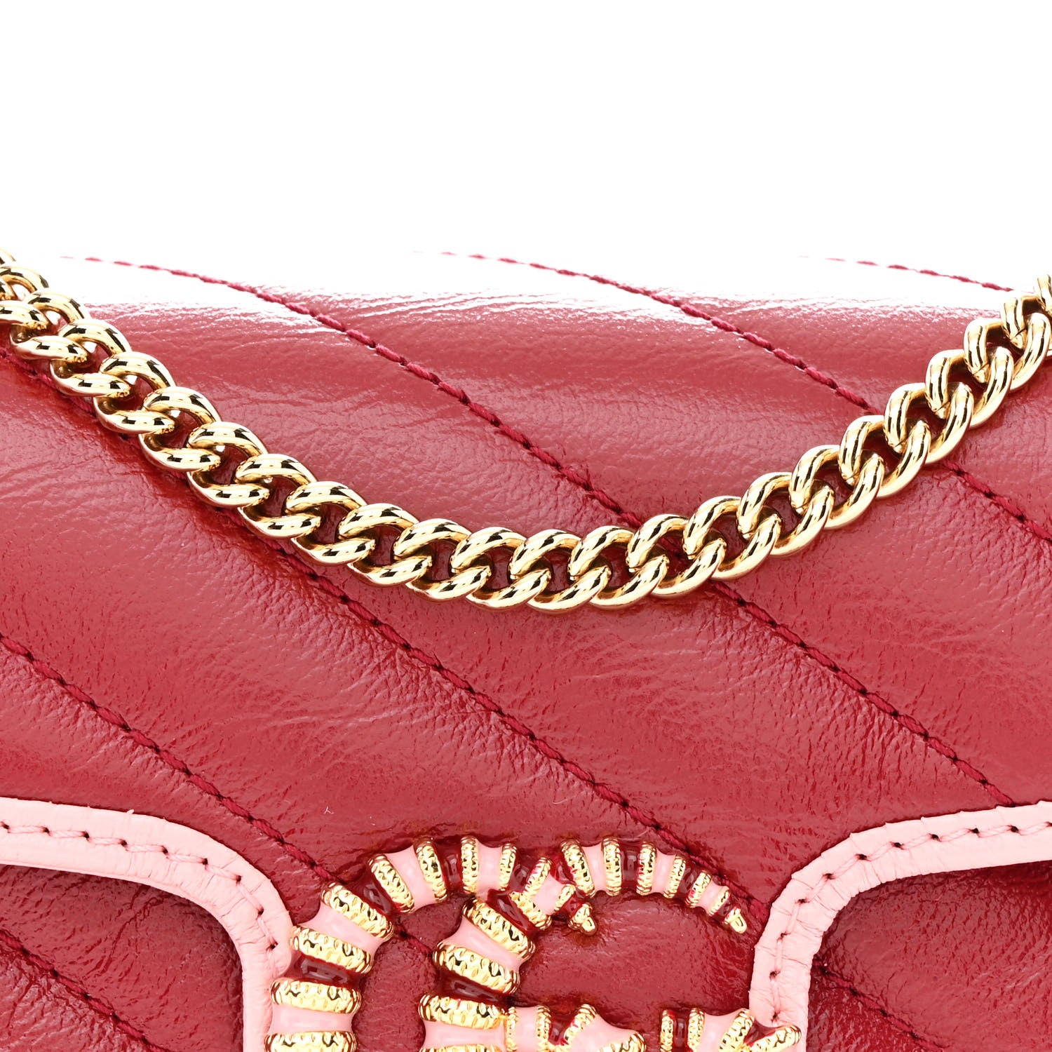 Gucci Azalea Calfskin Enamel Matelasse Diagonal Super Mini Torchon GG Marmont Shoulder Bag New Cherry Red Wild Rose 8 of 11