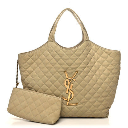 Saint Laurent Nubuck Suede Quilted Maxi Icare Shopping Tote Beige 1 of 12