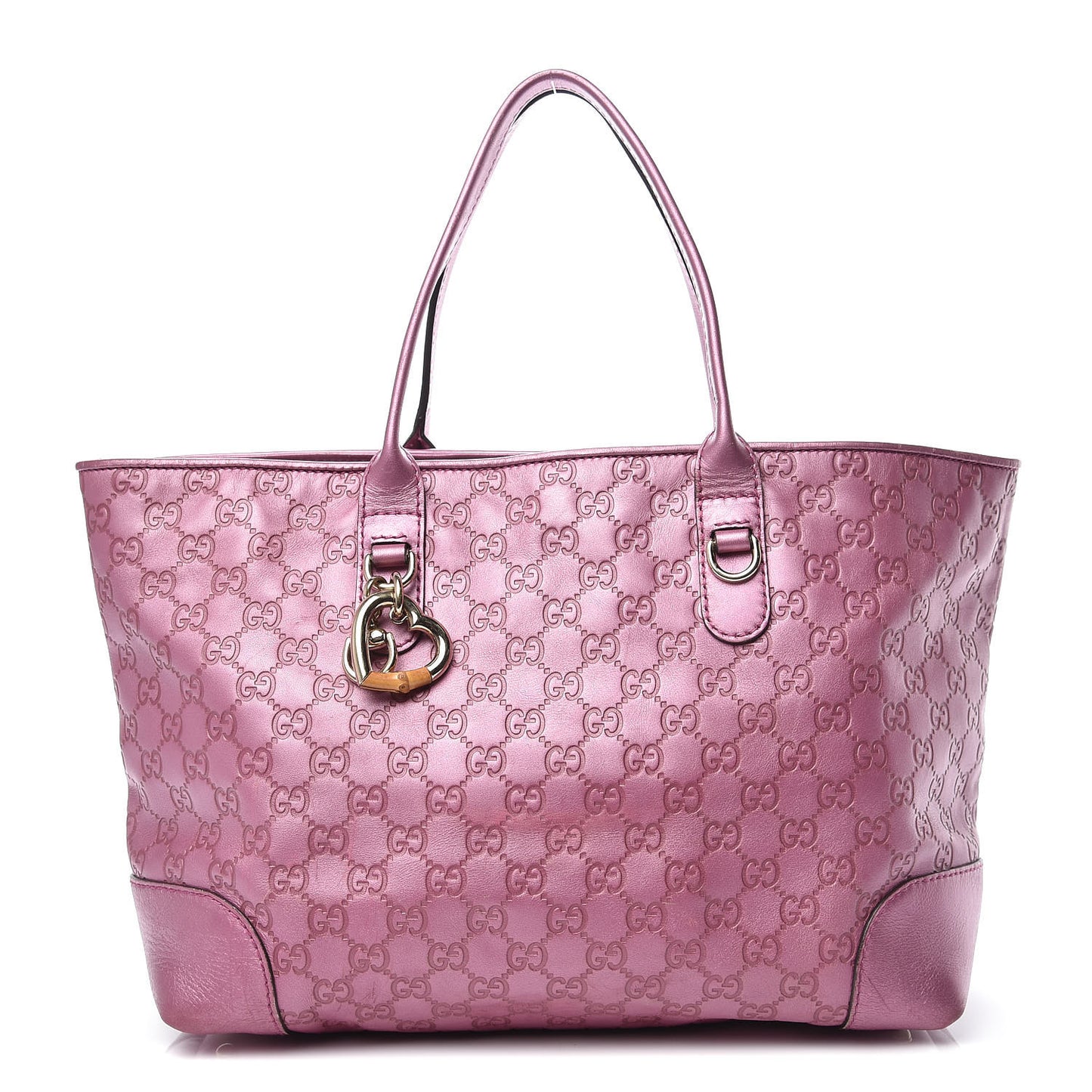Metallic Soft Guccissima Large Heart Bit Charm Top Handle Tote Fresia Rose