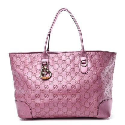 Gucci Metallic Soft Guccissima Large Heart Bit Charm Top Handle Tote Fresia Rose 1 of 19