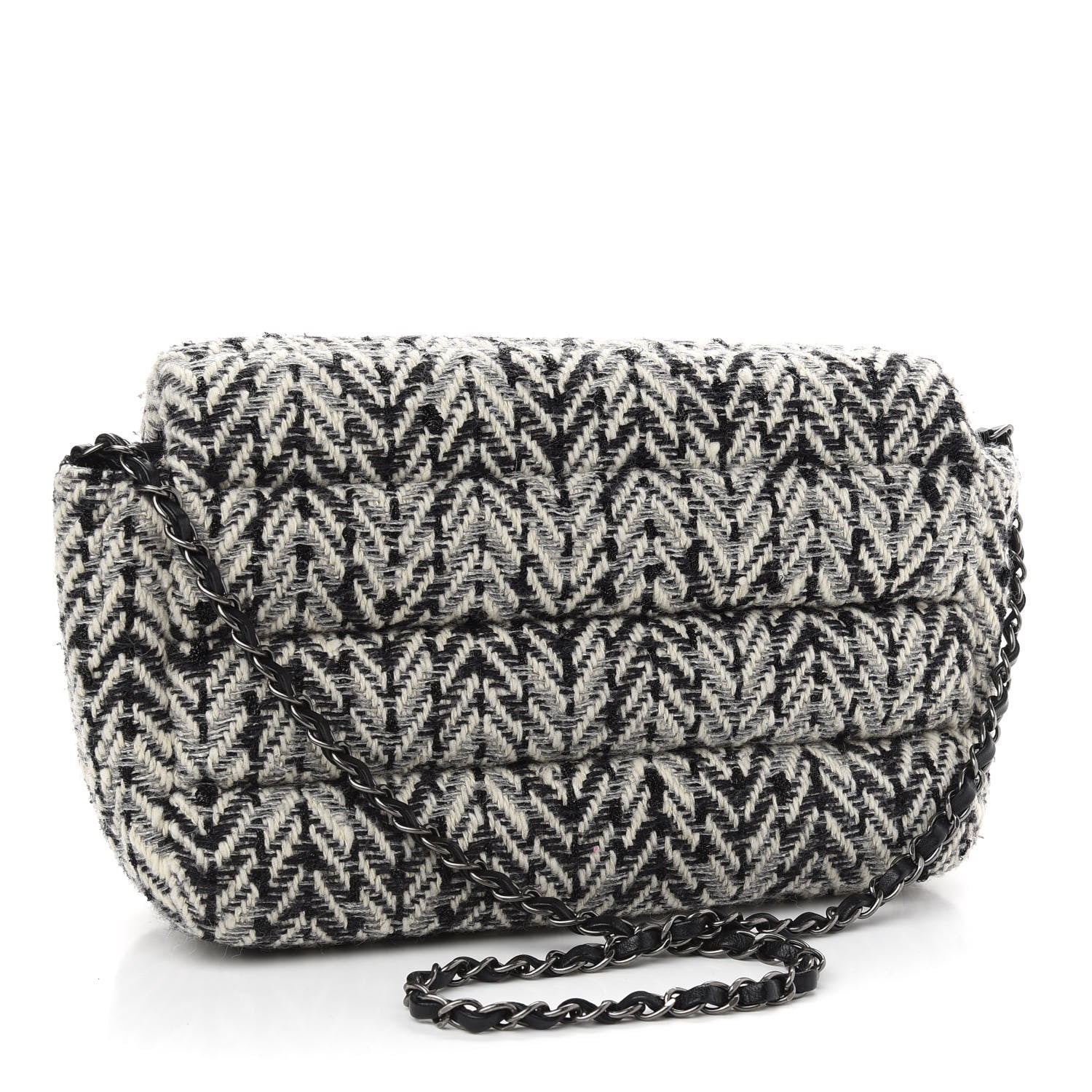 Chanel Tweed Puffy Horizontal Quilted Flap Black White 3 of 9