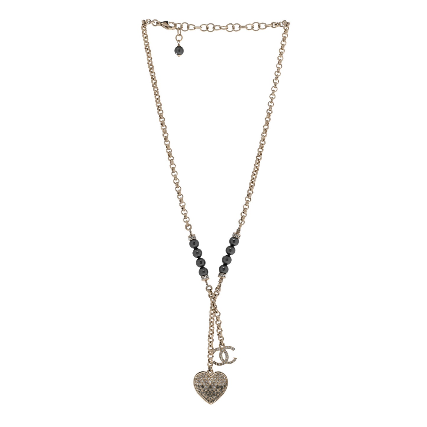 Resin Crystal Bead CC Heart Necklace Black Gold