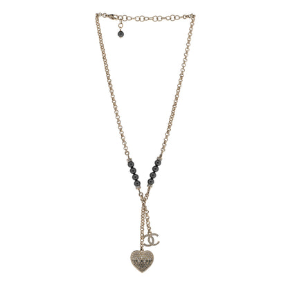 Chanel Resin Crystal Bead CC Heart Necklace Black Gold 5 of 10